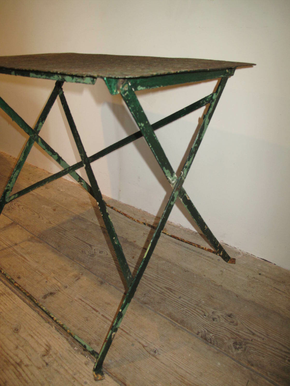 Folding Iron Table in Original Paint. French Country Antiques